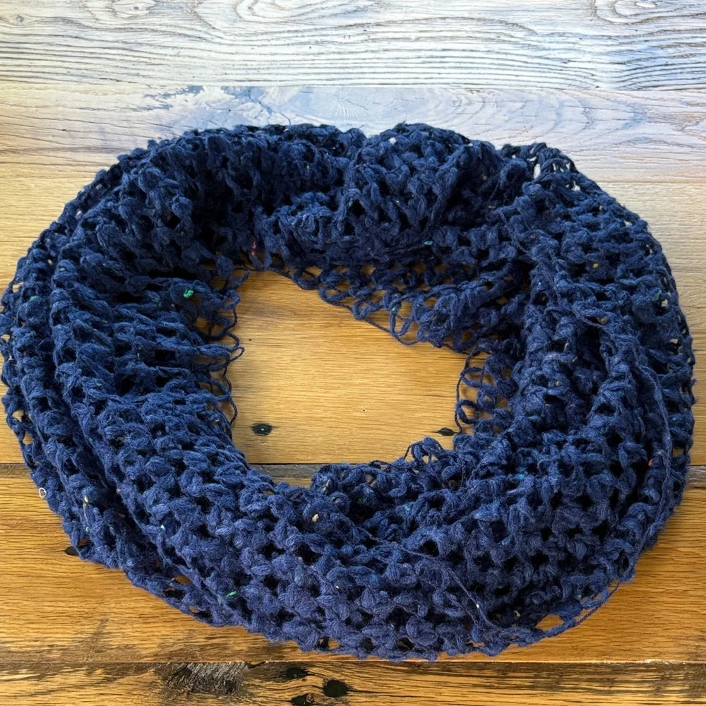 Navy Blue Wide Open Crochet Infinity Scarf - OS